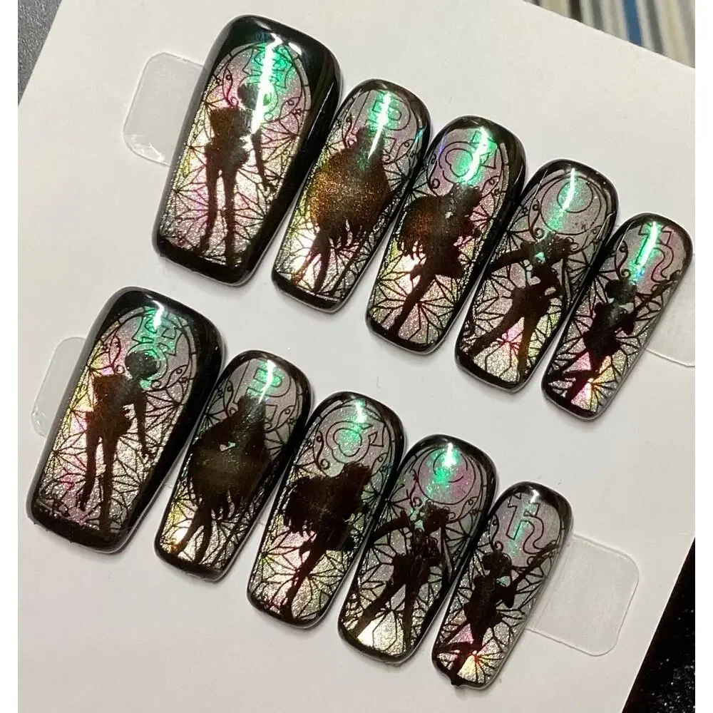 Kawaii Sailor Moon Holo Chrome Cat Eye Handmade Square Press-On Nail S M L